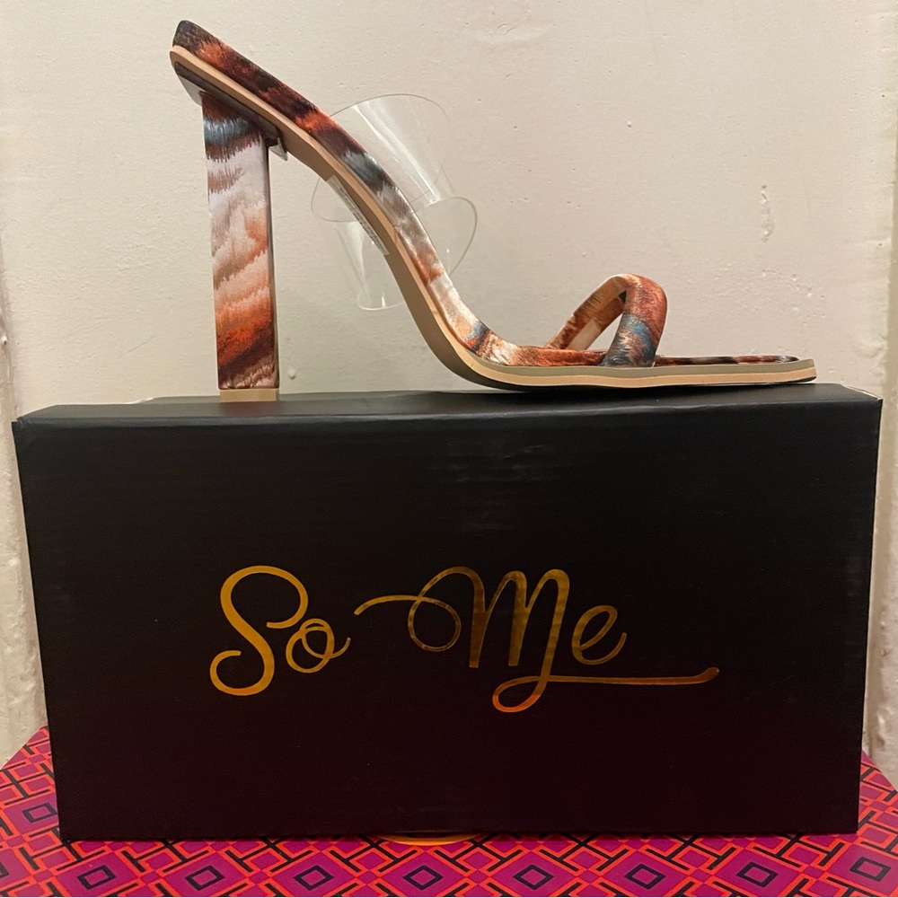 So Me Samanta Womens Slip On Square Open Toes 4" Square Heels